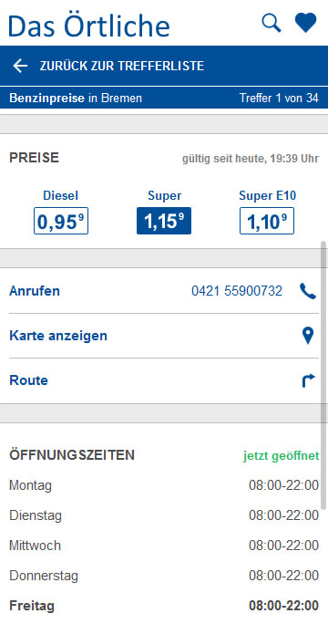 Detailinfos Tankstelle